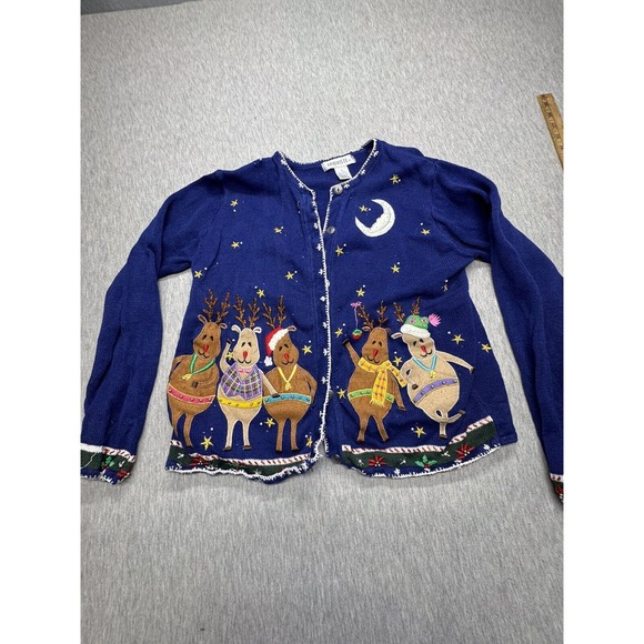 Charming Blue Reindeer Cardigan - Picture 1 of 8